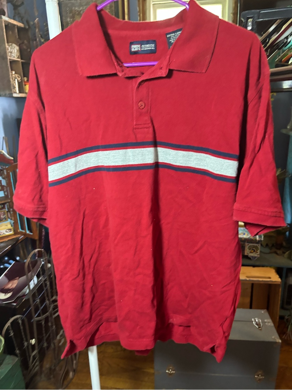 Faded Glory Red Polo with White and Navy Stripe